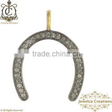 Natural Diamond Studded Horseshoe Charm , Silver Charm, Vinatge Jewelry, Handmade Jewelry Manufacturer