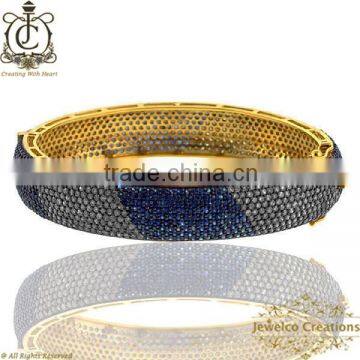 14K Gold Blue Sapphire Gemstone Bangles Jewelry, Handmade Designer Jewelry, 925 Sterling Silver Jewelry, Pave Diamond Bangle