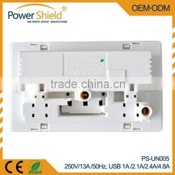 United Arab Emirates / Dubai Type Universal Double Outles AC Power Wall Switch Socket + 2 USB Charger Ports + CE FCC RoHS photo-4