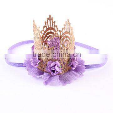 Hot-sales Kids Large Gold Lace Crown Headband Baby Hair Accessory Crown Baby Gold Flower Hair Band Wh-1836 photo-3