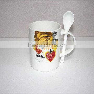 plain ceramic coffee mug with spoon white for wholesale