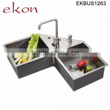 European Design Double Bowl Handmade Stainless Steel Corner Sinks