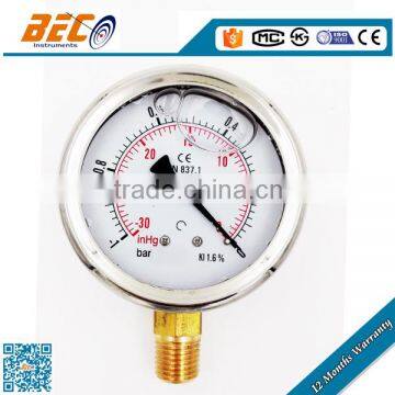 2.5 inch stainless steel glycerin filled vacuum gauge manometer