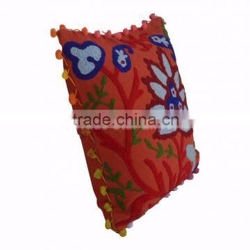 Suzani Embroidered Cushion Cover Boho Throw Indian Pom Pom Pillow Cases 16x16 photo-2