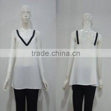 2015 New Fashion Chiffon Design Black and White Tops Online Shopping