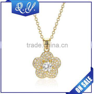 Stainless steel pendant necklace of dress accessories flower shape zircon necklace jewelry