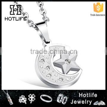 China Top Ten Selling Products 316L Stainless Steel Silver Plating Moon Star Pendant for Couples