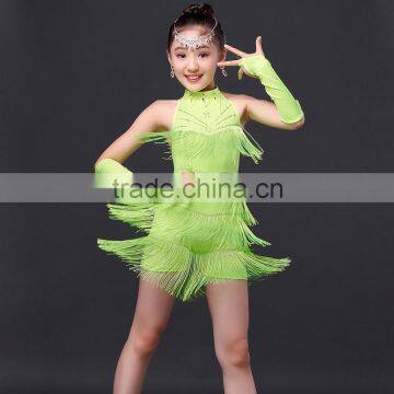 2016 Children Dance Dresses Outfit with Sleeves Latin Dresses Short Fringe Children Latin Dance Dress