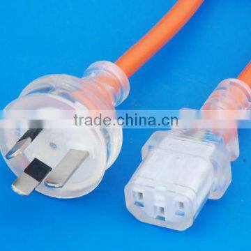 C13 3Pin Australia Transparent POWER CORD with tail plug Made in China