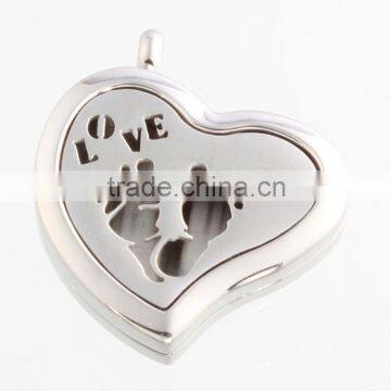 2016 Trendy Heart Shape Love Footprints Aromatherapy Essential Oils Diffuser Locket Necklace Pendant