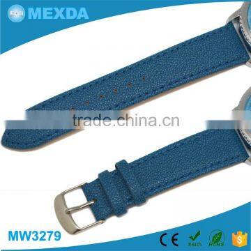 High Quality Leather Band Blue Strap Case Stainless Steel Wristwatch photo-3