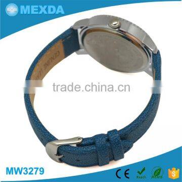 High Quality Leather Band Blue Strap Case Stainless Steel Wristwatch photo-5