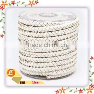 white round braided leather cord 10mm natural