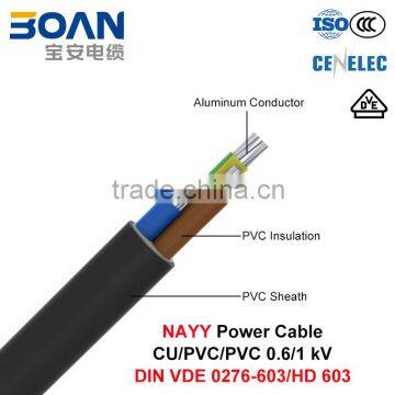 NAYY, LV Power Cable, 0.6/1 kV, Al/PVC/PVC (DIN VDE 0276-603/HD 603)