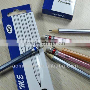 Standard size hexagonal shape pearl color coating body graphite HB pencil sharpened with eraser