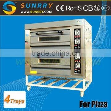 High efficiency kitchen equipment stainless steel double deck 4 trays pizza oven lava stone with pizza oven stone