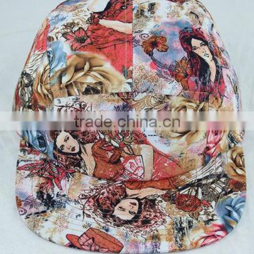 Pattern cotton custom print 5 panel cap,flat panel cap,flat short brim 5 panel cap