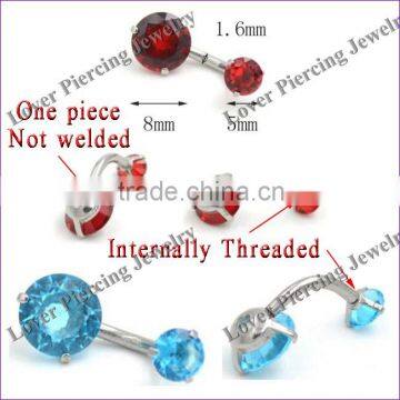 Double Zircons High Polish Stainless Steel Navel Belly Piercing Jewelry [SS-E832]