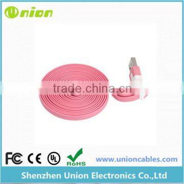 USB2.0 A to Micro USB B Data Sync Charge Cable Noodle Type Flat Pink