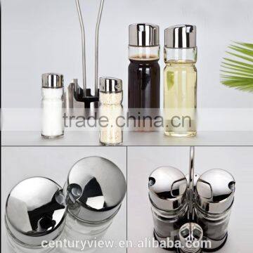 Stainless Steel Condiment Holders Glass Cruet Bottle Vinegar Oil Glass Condiment Set photo-3
