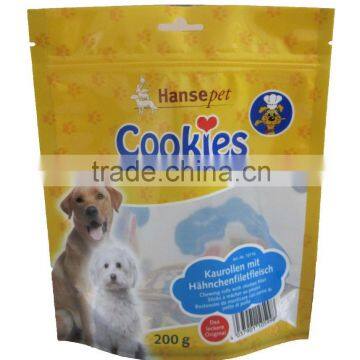 Dog food stand up zipper bag with clear window