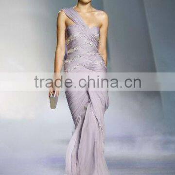 Romantic Long Evening Dress One Shoulder Light Purple Dress(EVZU-1021)