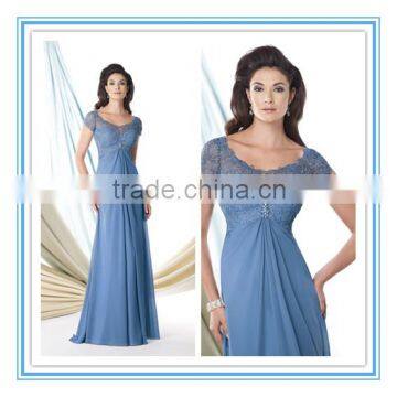 Fashion Lace Scoop Neckline with Keyhole Over A Sweetheart Bodice Chiffon A-line Elegant Mother of the Bride Dress (MOMO-3043)