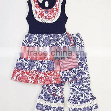 2016 new 100% Cotton Baby Girls Summer July 4th Girls Outfits Kids Boutique Clothing