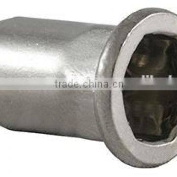 Open or closed end blind rivet nut, partial hexagonal shaft, with dome- /small countersunk head, steel/stainless steel A2/A4