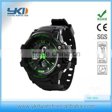 Hot Sell Dual Time 30m Waterproof Black Man Sport Watch