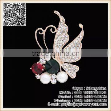 Crystal Butterfly Gold Brooch Jewelry Cheap Ruby Black Diamond Pearl Brooch