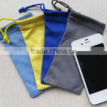 solid color microfiber mobile phone pouch customized design drawstring