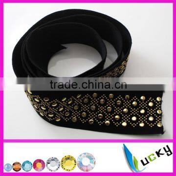 2016 hot sell elastic belt with hotfix rhinestone motif rolls for dress clothes