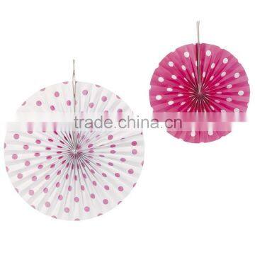 Hot Pink and white POLKA DOT Paper Hanging Fans Wedding Decoration