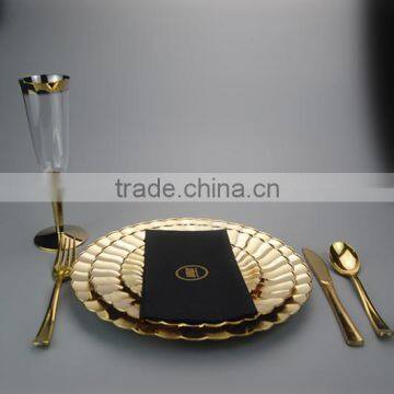 6"Plastic Disposable Gold Dinner Plate With Folwer Brim photo-4