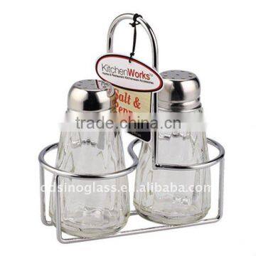 SINOGLASS 2 pcs cone shape galss salt&pepper bottle set with rack