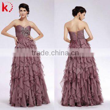 Elegant off-shoulder rich larying beaded pink feather evening dress 2013