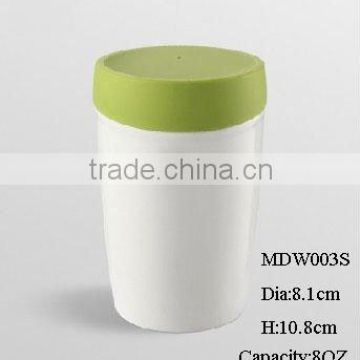 8oz eco-friendly reusable double wall coffee cup w/ silicone lid glossy finish