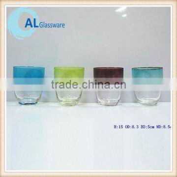 wine glass with blue rim, thick bottom drinking glass tumbler