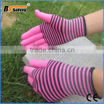 BSSAFETY pink garden glove zebra line nylon gloves