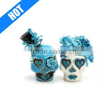 skull head ceramic color hand painted love cake topper