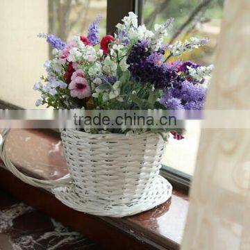 Handmade White Wicker Flower Basket Wedding Flower Basket With Plastic Liner