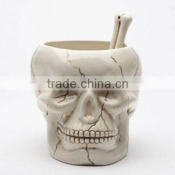 White Ceramic Skull Bowl& Skeleton Hand Spoon photo-2