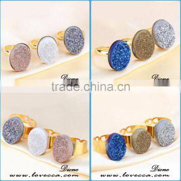 Hot Sale Adjustable Round Natural Druzy Natural Stone Anniversary Ring photo-2