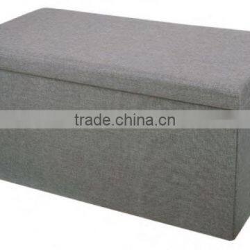 Grey Rectangle Polyester Linen Foldable Shoes Storage Ottoman photo-2