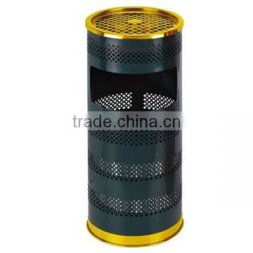 Flower pattern engraving round-shape trash can/ Art design stainless steel hotel ground dustbin with bottom GPX-127A Dark Green