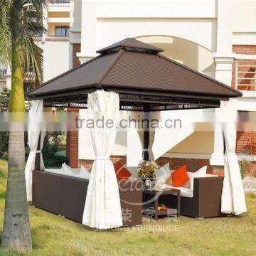 Garden furniture set 9 square meters PE rattan outdoor gazebo with UV proof curtain and sofa set DR-1102