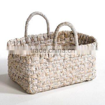 White Washed Color Square Water Hyacinth Bathroom Storage Tray photo-2