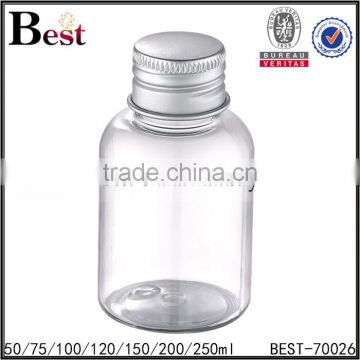 cosmetic lotion beard oil essential oil round shoulder PET screw cap clear 100ml plastic bottle for oil 2017 hot new products