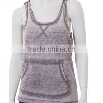 Fashion sleeveless enzyme wash hoodie for women